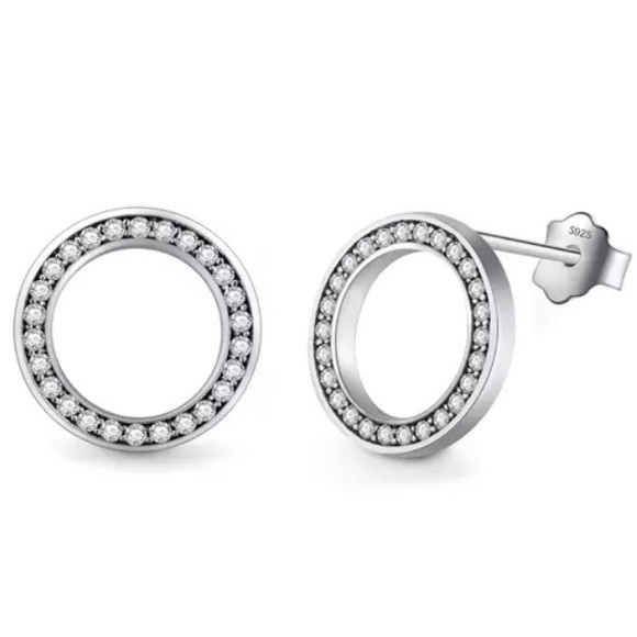 *Diamond round sterling silver earrings - Picture 2 of 4